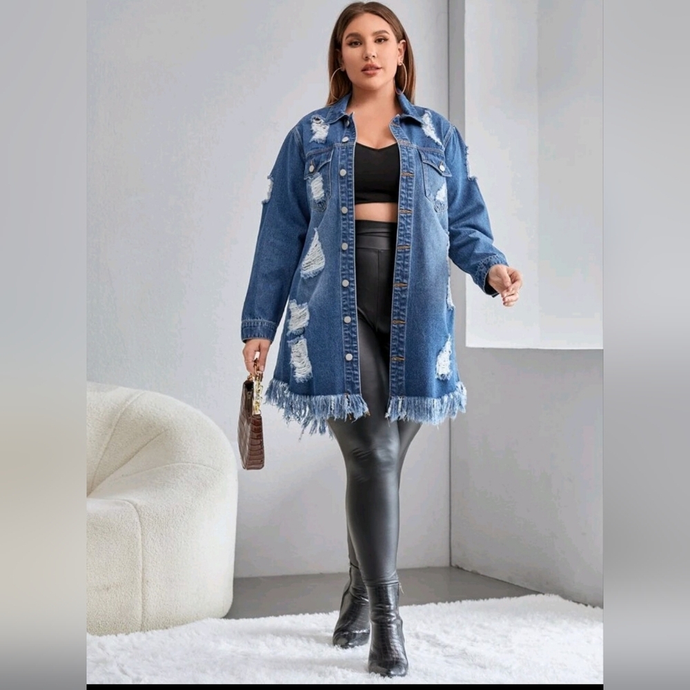 Nwot long denim distressed jacket